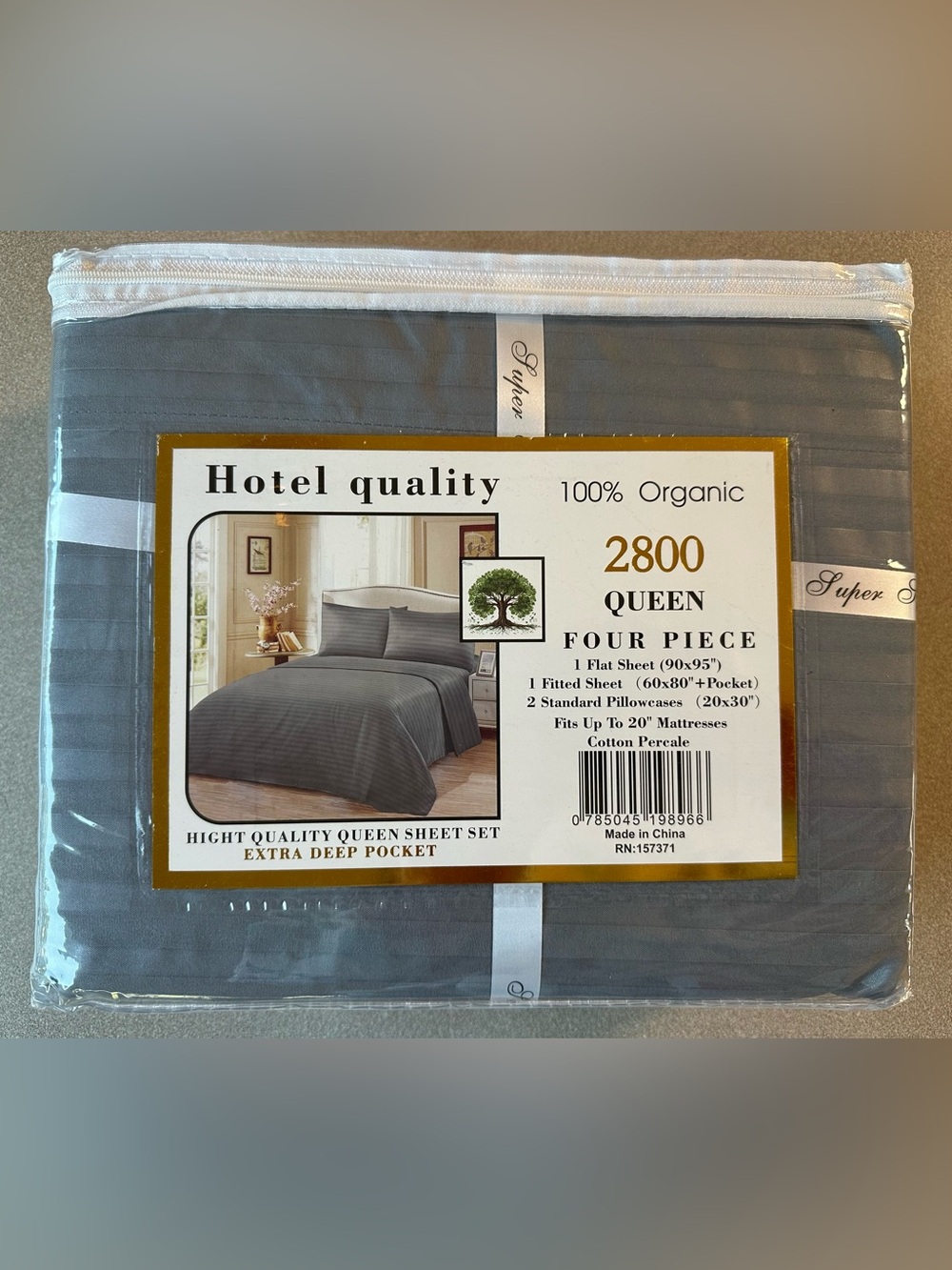 100% Organic Cotton Percale Queen Size Sheet Set - NIP - Picture 2 of 3